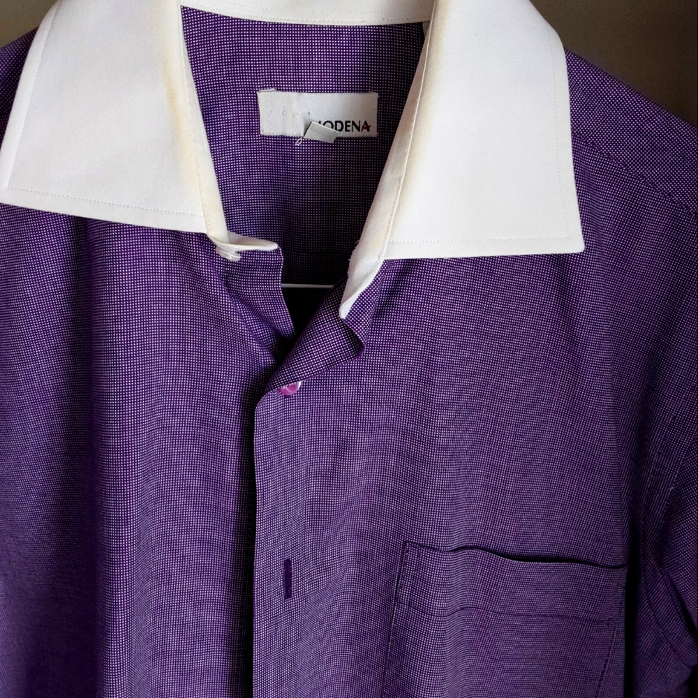 Purple Dress Shirt, With White Collar, and French Cuffs,Modena